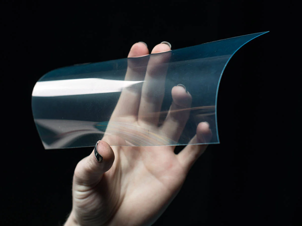 Flexible polymer dielectric thin film sample inspected for relative permittivity and dielectric loss testing