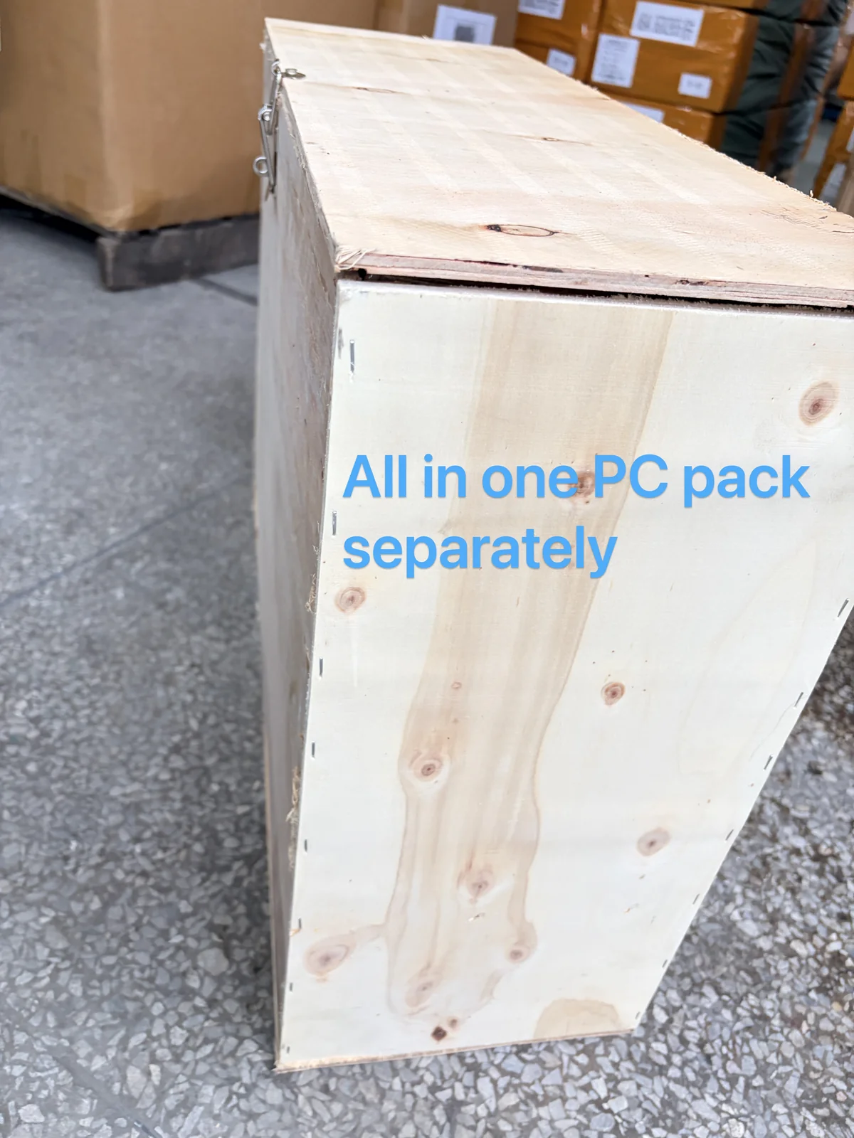 DELL All-in-One PC workstation housed in dedicated wooden crate with foam suspension