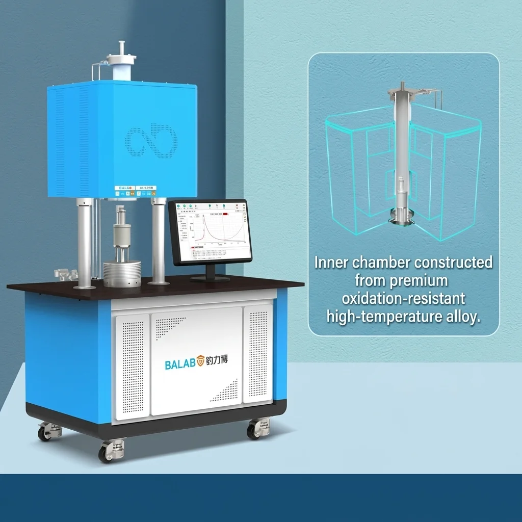 Cutaway diagram of high-temperature furnace test chamber engineered with oxidation-resistant alloy