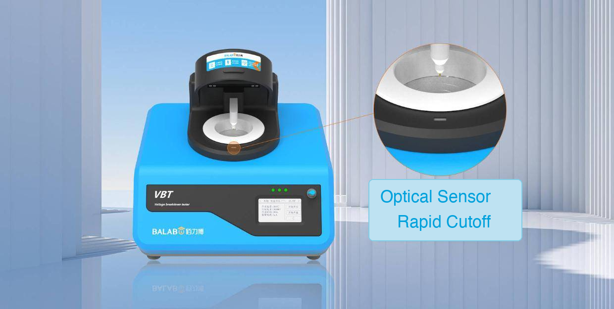 VBT voltage breakdown tester with English optical-sensor callout