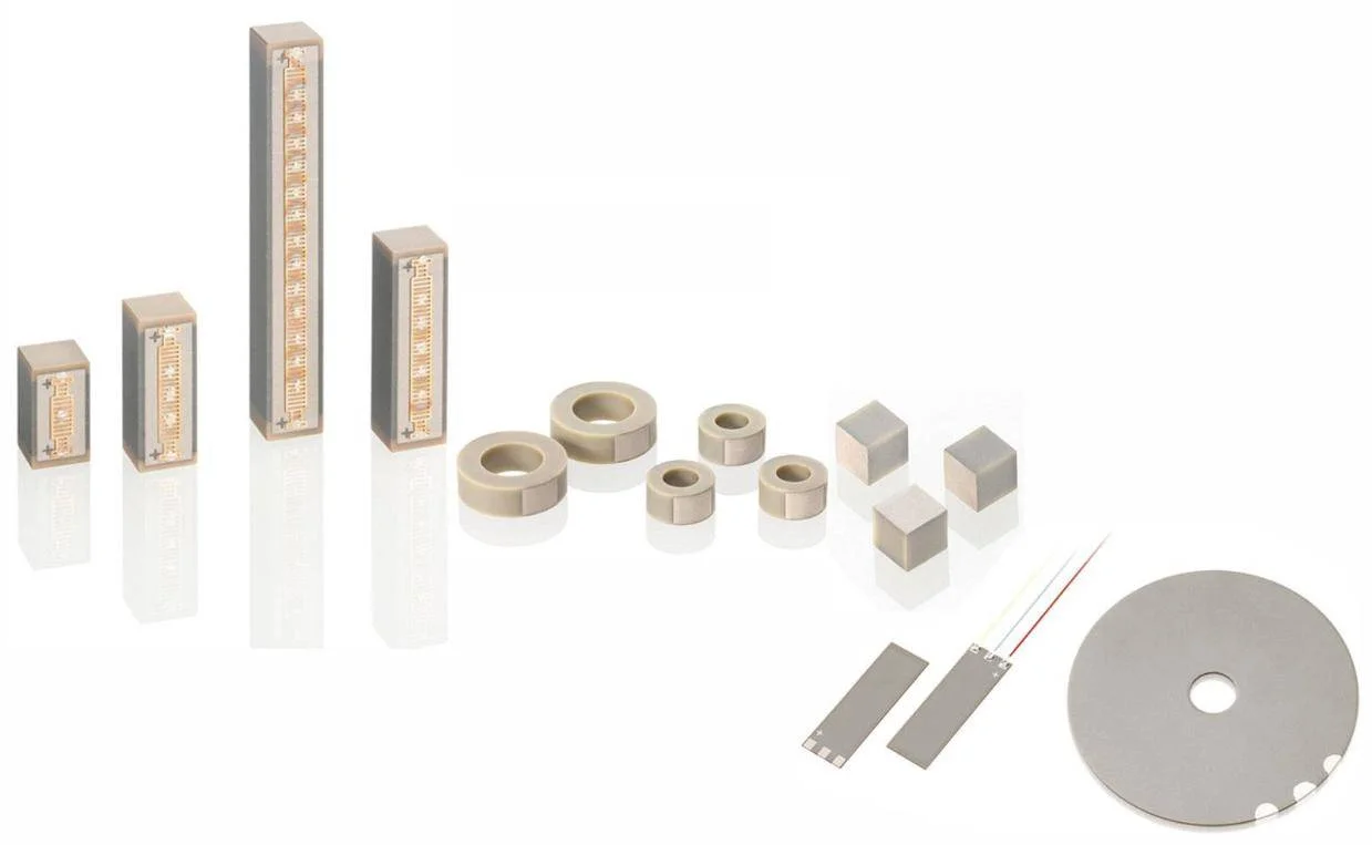 Precision multi-geometry piezoelectric ceramic stacks and discs for industrial actuator and sensor testing