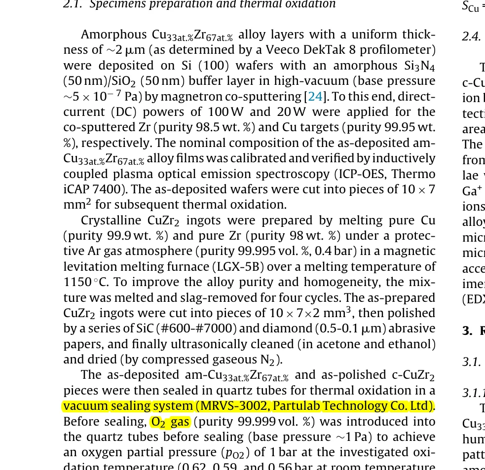 JMST paper mentioning Matmeas MRVS-3002 for quartz tube gas backfilling and vacuum sealing